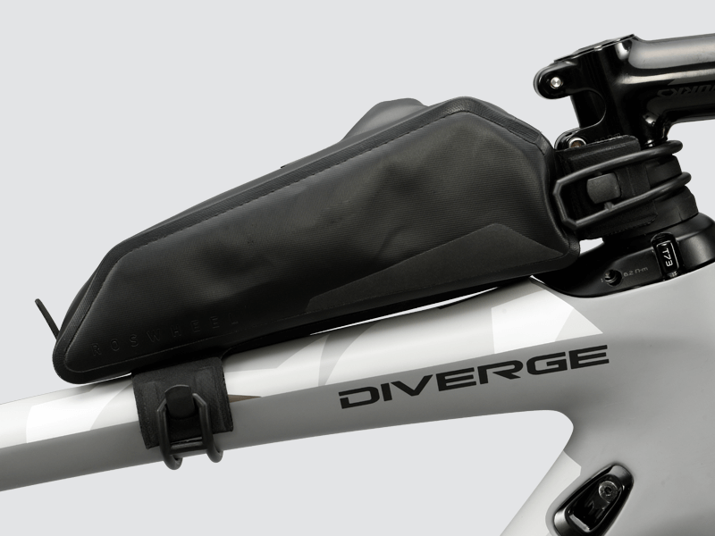 Road Top Tube Bag - Small with 'Fast-Fix' strap system, designed for secure attachment and lightweight storage of food or equipment.