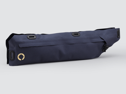 Off-Road Frame Bag Large with a pencil design, featuring waterproof fabric and a YKK™ zipper for secure storage of heavy gear.