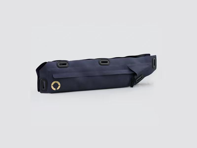 Off-Road Frame Bag Small designed in a pencil style to hold heavy equipment securely, featuring waterproof fabric, strong YKK™ zipper, and cable/hydration port for convenience.