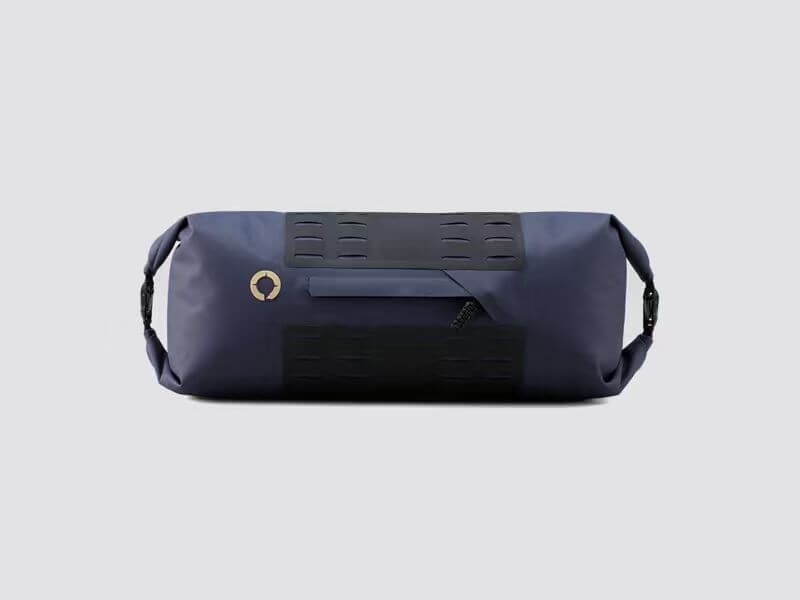 Off-Road Handlebar Bag Large designed for bulky gear, featuring extensive M.O.L.L.E. system, durable waterproof fabric, and internal pocket for secure organization.