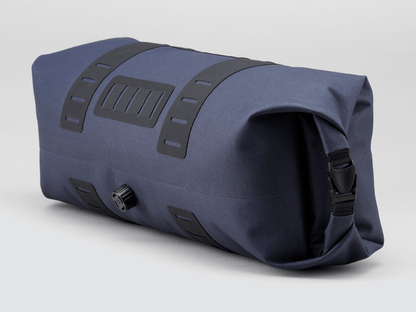 Off-Road Handlebar Bag Large designed for bulky gear, featuring extensive M.O.L.L.E. system, durable waterproof fabric, and internal pocket for secure organization.
