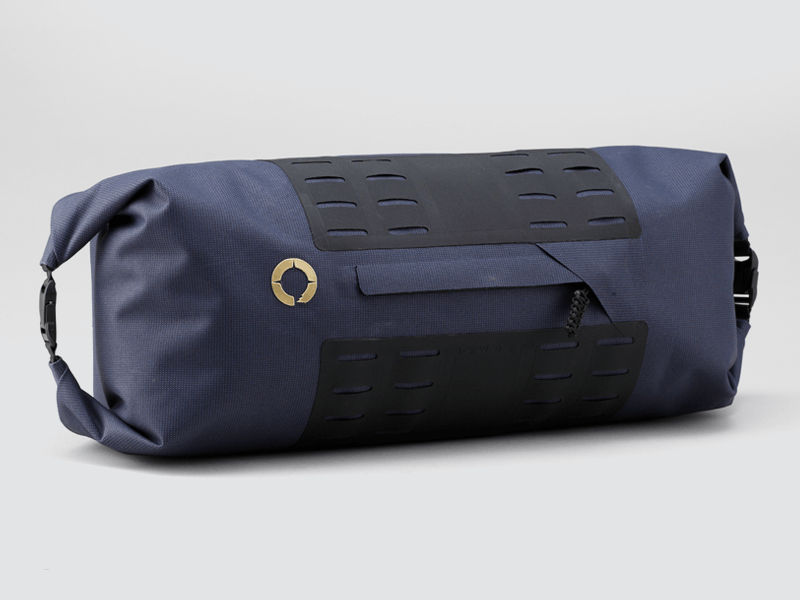 Off-Road Handlebar Bag Large designed for bulky gear, featuring extensive M.O.L.L.E. system, durable waterproof fabric, and internal pocket for secure organization.