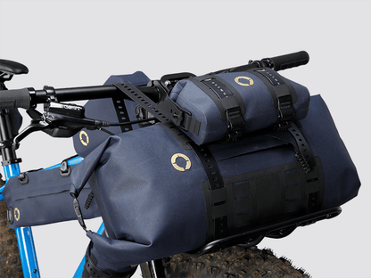 Off-Road Handlebar Bag Large designed for bulky gear, featuring extensive M.O.L.L.E. system, durable waterproof fabric, and internal pocket for secure organization.