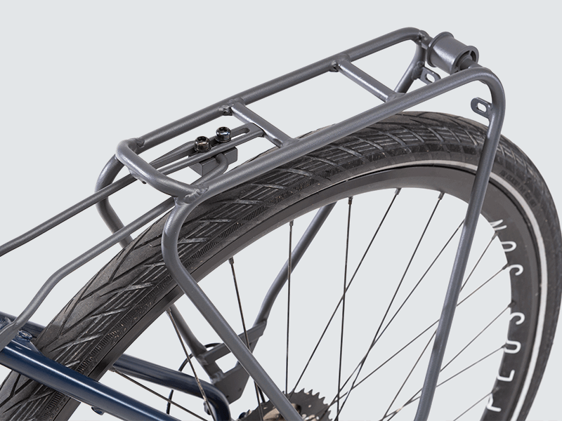 Tour Lightweight Rear Rack for touring and city use, compatible with pannier bags and disc brake bikes.